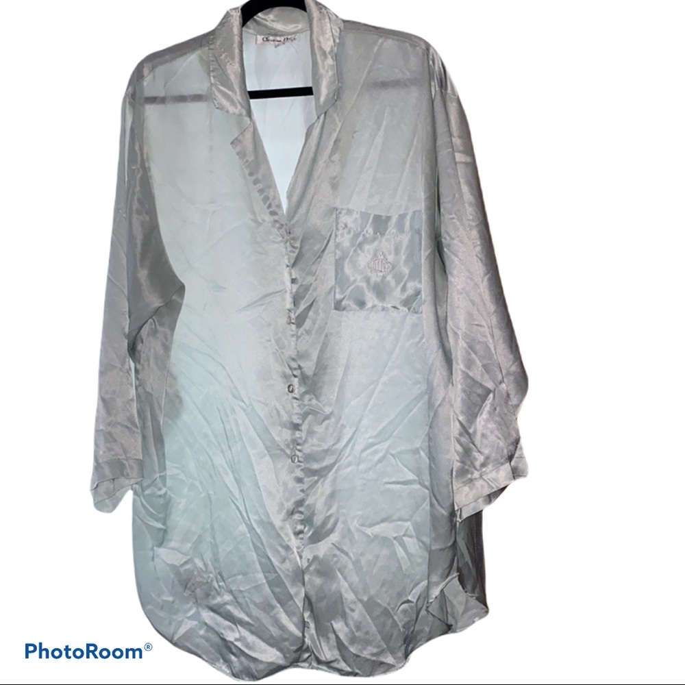 CHRISTIAN DIOR VINTAGE SILK NIGHT SHIRT BLOUSE L